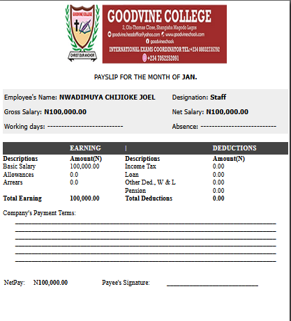 Bisuness Management Application Software payslip 1